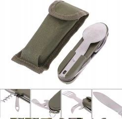 Couverts De Survie - 5 Pièces - Vert - Avec Housse De Protection - Ceinture à Outils - Pliable - Fourchette - Cuillère - Couteau - Tire-bouchon - Ouvre-bière - Spork - Multitool - Camping - Camping - Couverts De Camping - Couverts De Camping -Magasin D'Équipement De Plein Air 1200x1171 1