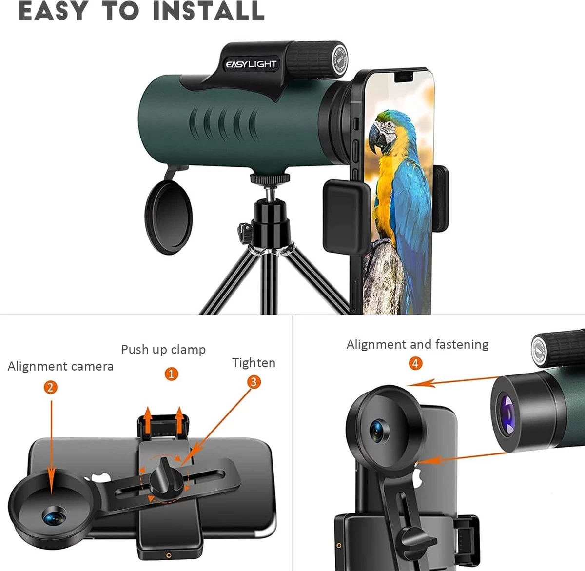 Télescope Monoculaire Pour Téléphone Portable 12x50 - Prisme En Toit BAK4 - Lens Entièrement Multicouche - Télescope Monoculaire Pour L'observation Des Oiseaux Jumelles Monoculaires étanches IPX8 5 Télescope Monoculaire Pour Téléphone Portable 12x50 - Prisme En Toit BAK4 - Lens Entièrement Multicouche - Télescope Monoculaire Pour L'observation Des Oiseaux Jumelles Monoculaires étanches IPX8 – Image 3