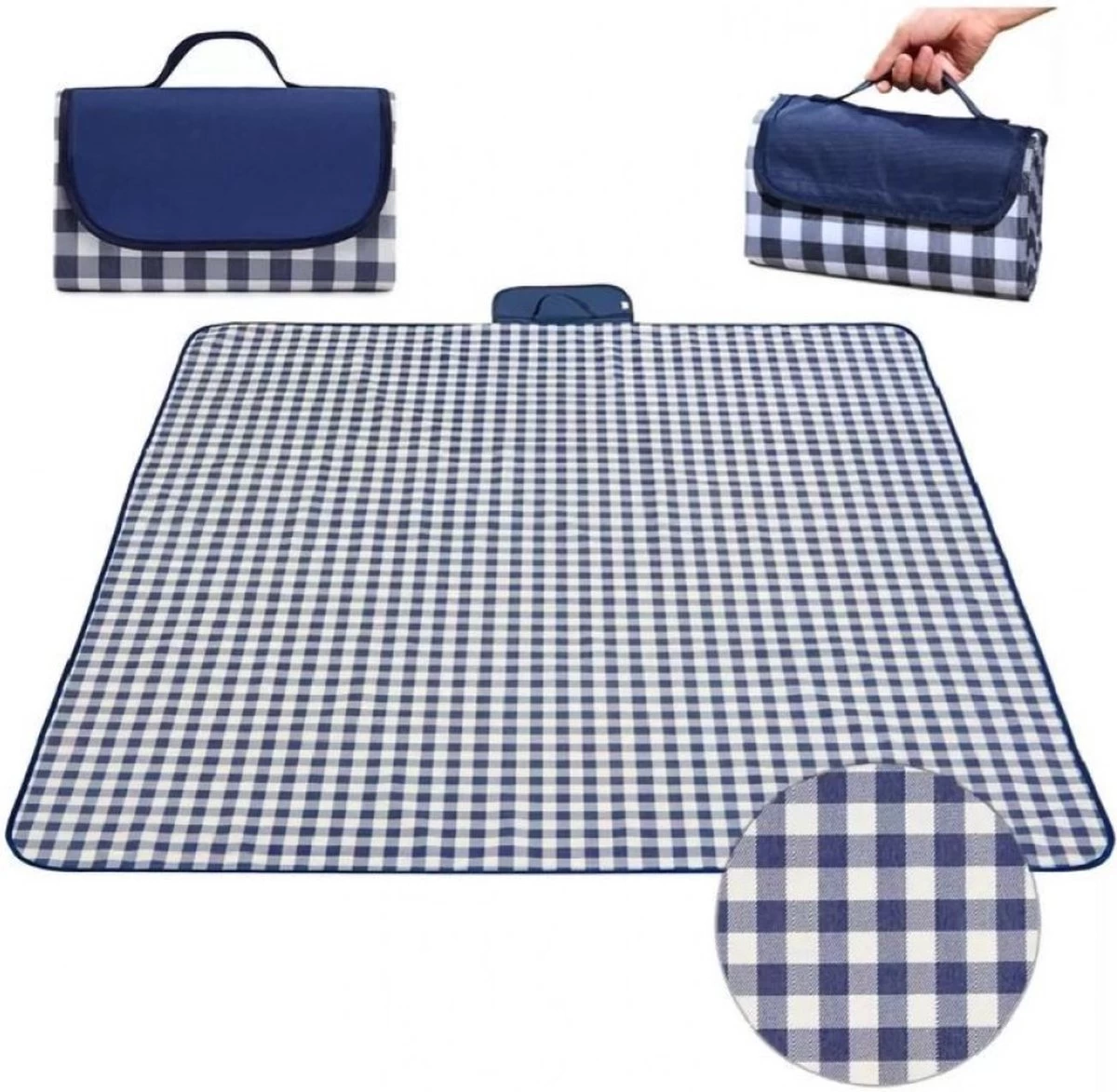 Tapis De Plage / Tapis De Pique-nique Facilement Pliable Dans Un Sac 145x200cm Bleu Et Blanc 4 Tapis De Plage / Tapis De Pique-nique Facilement Pliable Dans Un Sac 145x200cm Bleu Et Blanc – Image 2