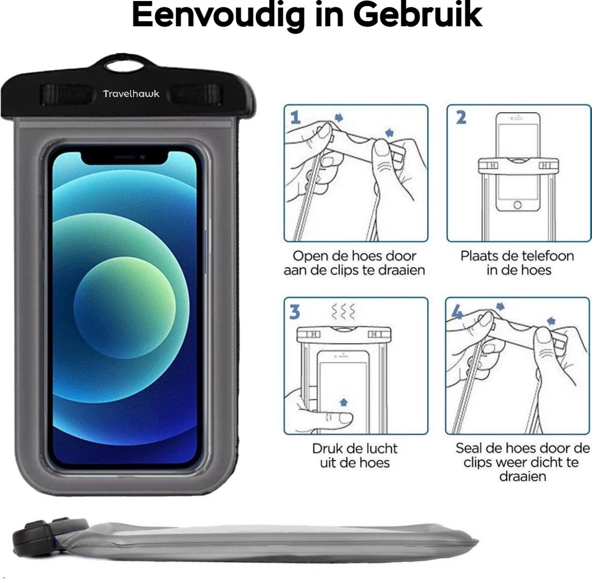 Travelhawk Étuis étanches Pour Housses De Téléphone - Set De 2 Pièces Drybag - Étui Pour Téléphone Sous-marin - Pochette étanche Pour Téléphone - Convient à Tous Les Smartphones - Également Pour Passeport Et Cartes De Débit - Zwart 8 Travelhawk Étuis étanches Pour Housses De Téléphone - Set De 2 Pièces Drybag - Étui Pour Téléphone Sous-marin - Pochette étanche Pour Téléphone - Convient à Tous Les Smartphones - Également Pour Passeport Et Cartes De Débit - Zwart – Image 6