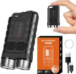 Mini Lampe De Poche Porte-clés 900 Lumens Lampe De Poche Type-C Torche LED Rechargeable 12 Modes D'éclairage Mini Torche Multifonction Pour Camping D'aventure