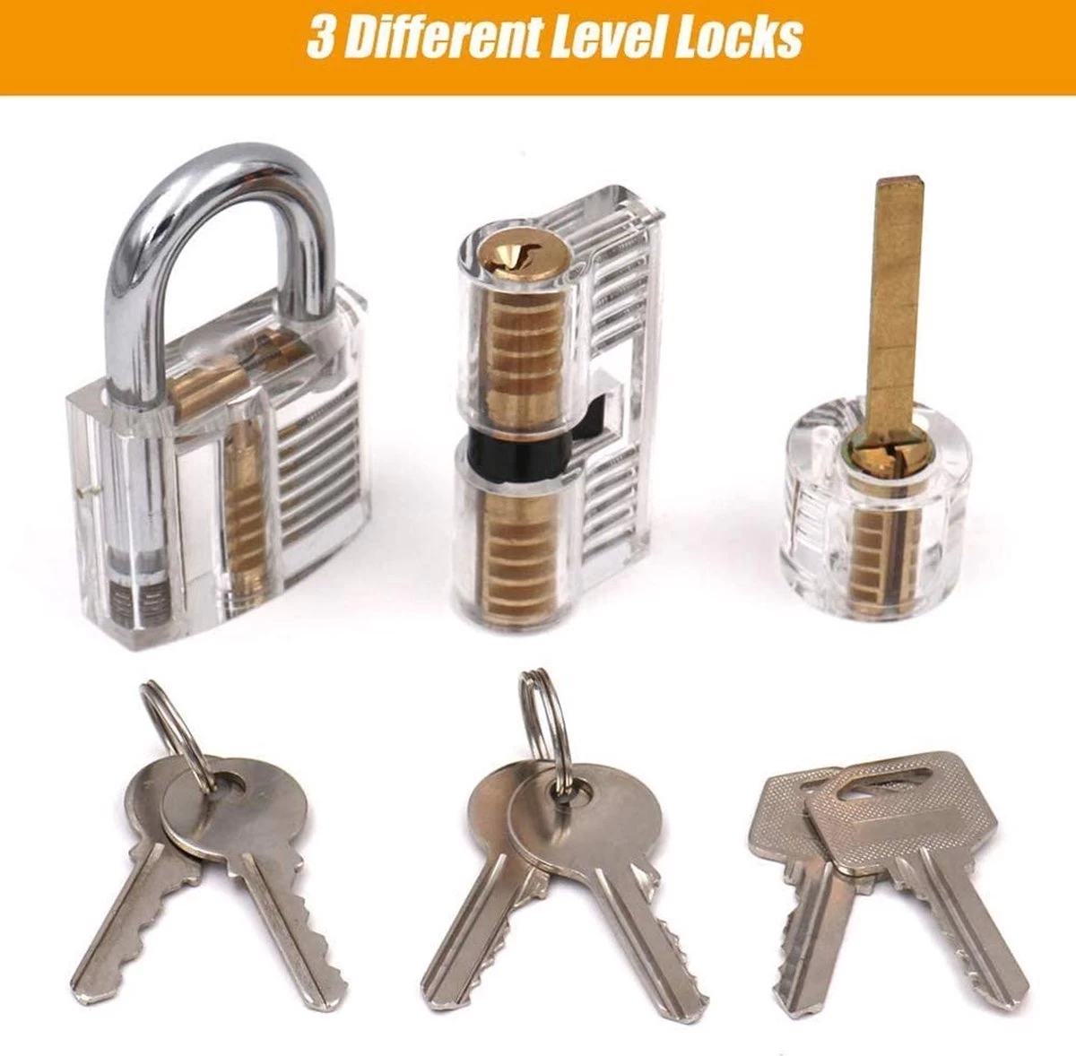 Ensemble De Crochetage - Ensemble Complet - Y Compris 3 Serrures Transparentes Et étui De Rangement - 30 Pièces - Blauw 8 Ensemble De Crochetage - Ensemble Complet - Y Compris 3 Serrures Transparentes Et étui De Rangement - 30 Pièces - Blauw – Image 6