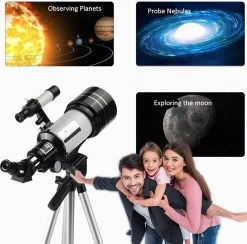 Télescope à Tube En Aluminium à Lentille De Glas 70 Mm Pro -Care - Longueur Focal Jusqu'à 300 Mm - Grossissement De 18X à 100X - 3 Objectifs En Glas 6 Mm/20 Mm/25 Mm - Trépied En Aluminium De 41 Cm -Magasin D'Équipement De Plein Air 1200x1186 5