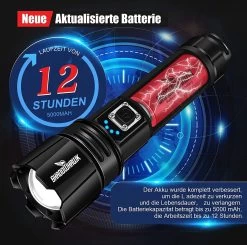 Lampe De Poche Tactique Ultra Puissante - 10000 Lumens - Rechargeable Par USB - 5 Modes D'éclairage - Pour Panne D'énergie/catastrophe Camping, Randonnée, Urgence (batterie 26650) [Classe énergétique A+++] - Étanche IP-67 - Plein Air Avec étui -Magasin D'Équipement De Plein Air 1200x1191 10