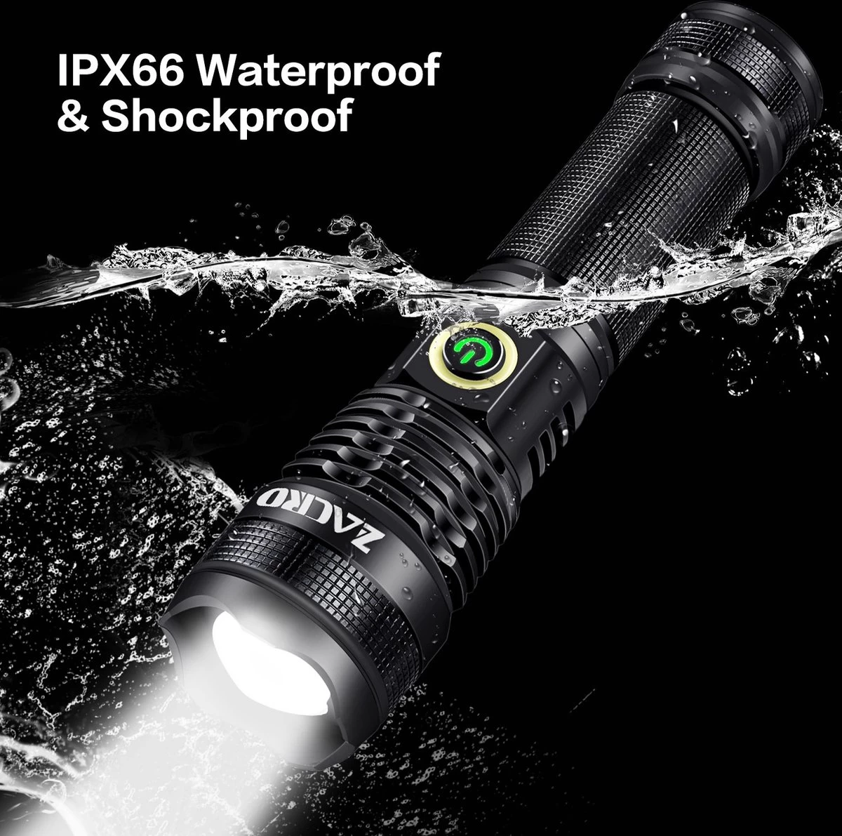 Lampe De Poche LED Zacro - Rechargeable - 9000 Lumens - 5 Modes - Lampe De Poche Zoomable Militaire - Étanche - Pour Urgence, Camping, Maison 8 Lampe De Poche LED Zacro - Rechargeable - 9000 Lumens - 5 Modes - Lampe De Poche Zoomable Militaire - Étanche - Pour Urgence, Camping, Maison – Image 6