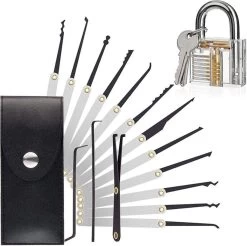 Lockpick Set 15 Pièces - Tout Ouvre - Y Compris Le Verrou D'entraînement Transparent - Crochetage Pour Les Professionnels Et Les Débutants -
