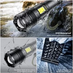 Lampe De Poche Zacro - Led Rechargeable - Lampe De Poche Militaire - 100 000 Lumens - Avec 7 Modes - Lumière Latérale COB - Étanche - Pour Urgence, Camping, Maison -Magasin D'Équipement De Plein Air 1200x1197 15