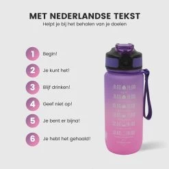 LaCardia Dutch Motivation Water Bottle Rose Violet 'Dutch Text' - Gourde 600ML - Gourde Avec Marquage De L'heure - Avec Paille - 0 -Magasin D'Équipement De Plein Air 1200x1198 29