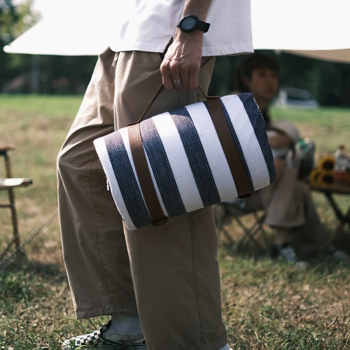 Tapis De Couverture De Pique-nique à Rayures Blauw De 200 Par 200 Cm Pour Couverture De Pique-nique De Pique-nique Imperméable 4 Tapis De Couverture De Pique-nique à Rayures Blauw De 200 Par 200 Cm Pour Couverture De Pique-nique De Pique-nique Imperméable – Image 2