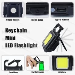 Viatel Multifonction Mini Glare COB Porte-clés Lumière USB Charge Lampes D'urgence Forte Réparation Magnétique Travail En Plein Air Camping Lumière