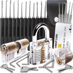 LOCK COWBOY Set De Crochetage De 30 Pièces Avec 3 Cadenas D'entraînement Transparents + Set De Choix De Cadenas Au Format Carte De Crédit Par LockCowboy + Guide D'ouverture De Cadenas Pour Débutants Et Professionnels.