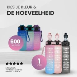 LaCardia Dutch Motivation Water Bottle Rose Violet 'Dutch Text' - Gourde 600ML - Gourde Avec Marquage De L'heure - Avec Paille - 0 -Magasin D'Équipement De Plein Air 1200x1200 1020