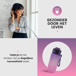 LaCardia Dutch Motivation Water Bottle Rose Violet 'Dutch Text' - Gourde 600ML - Gourde Avec Marquage De L'heure - Avec Paille - 0 -Magasin D'Équipement De Plein Air 1200x1200 1021