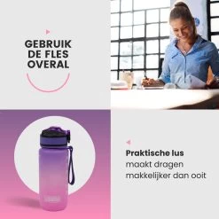 LaCardia Dutch Motivation Water Bottle Rose Violet 'Dutch Text' - Gourde 600ML - Gourde Avec Marquage De L'heure - Avec Paille - 0 -Magasin D'Équipement De Plein Air 1200x1200 1024