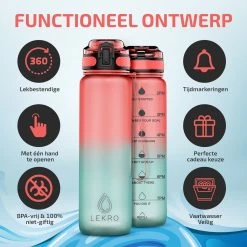 Bouteille D'eau 1 Litre - Bouteille Avec Marqueurs De Temps - Sans BPA - Avec Filtre à Fruits Et Boule De Mélange - Rose / Blauw -Magasin D'Équipement De Plein Air 1200x1200 1069
