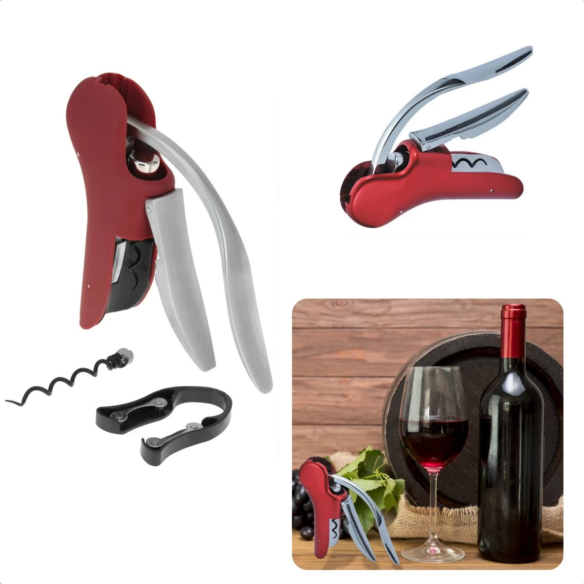 Tire-Bouchon De Luxe Cheqo® Avec Coupe-Capsule - Décapsuleur - Couteau De Serveur - Acier Inoxydable - Avec Boite De Rangement Et Spirale De Rechange - 15cm