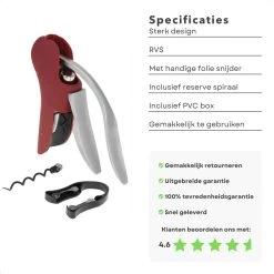 Tire-Bouchon De Luxe Cheqo® Avec Coupe-Capsule - Décapsuleur - Couteau De Serveur - Acier Inoxydable - Avec Boite De Rangement Et Spirale De Rechange - 15cm -Magasin D'Équipement De Plein Air 1200x1200 1168