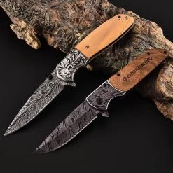 Couteau De Poche - Damas - Survie - Couteau D' Plein Air - Couteau De Poche - Aiguisé Comme Un Rasoir - Manche En Bois - Robuste - Couteau De Chasse - Camping - 22cm - Astuce Cadeau -Magasin D'Équipement De Plein Air 1200x1200 1177