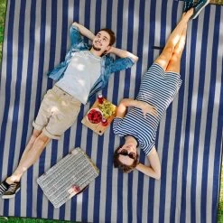 Relaxdays Couverture De Pique-nique Rayé Bleu-gris - 200x200 Cm - Couverture Polaire - Serviette De Plage Xxl -Magasin D'Équipement De Plein Air 1200x1200 1331
