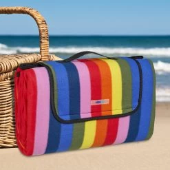 Relaxdays Couverture De Pique-nique 200x200cm - Rayures Colorées - Couverture De Pique-nique - Serviette De Plage Imperméable -Magasin D'Équipement De Plein Air 1200x1200 1450