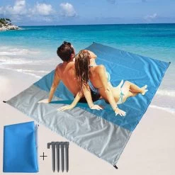 TDR-Tapis De Plage Résistant à L'humidité -Tapis De Pique-nique-Bleu Clair + Grijs 140*200CM