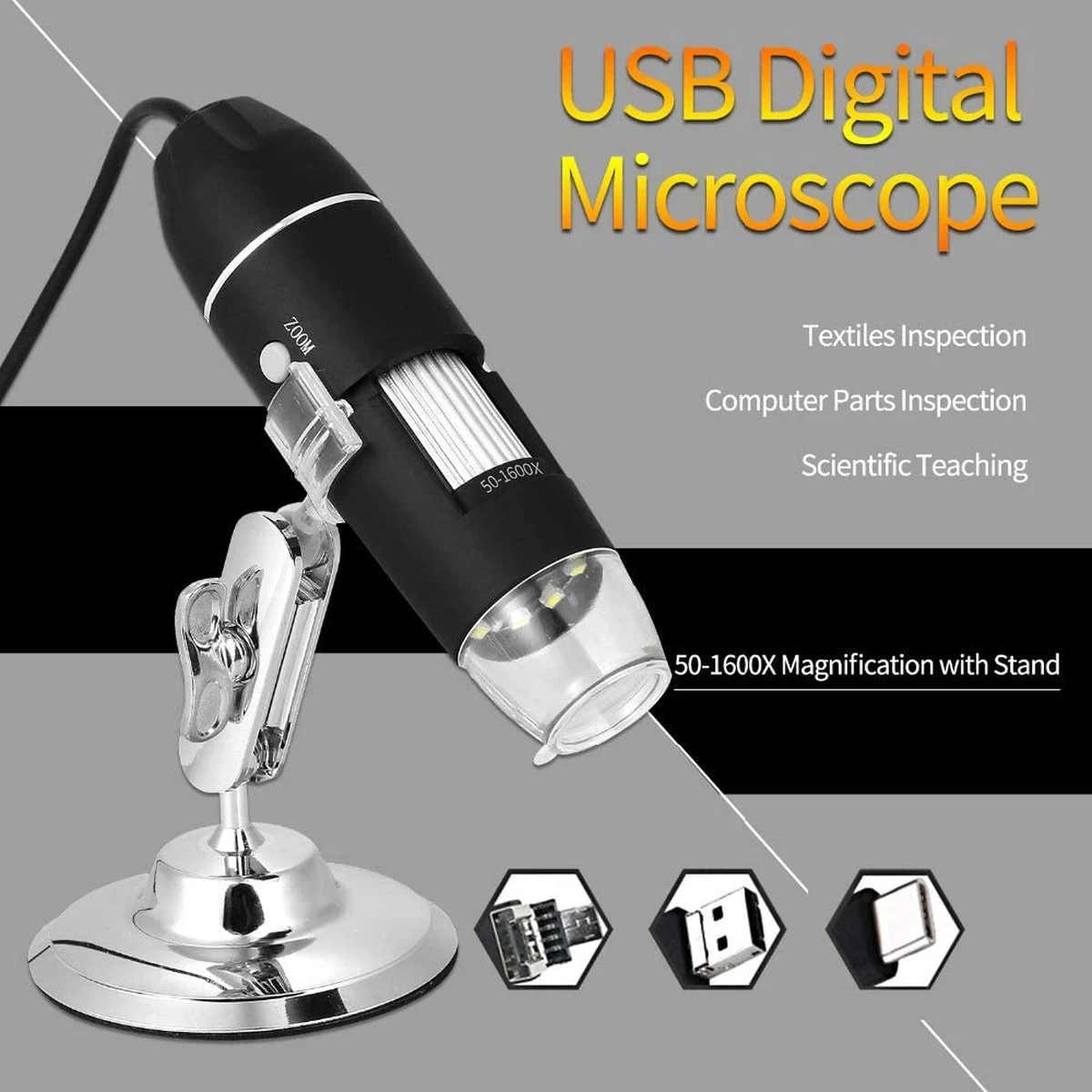 Microscope Numérique USB, 50X à 1600X 8 LED Caméra Endoscope à Grossissement Portable De Poche Avec Support Pour Enfants étudiants V.02 8 Microscope Numérique USB, 50X à 1600X 8 LED Caméra Endoscope à Grossissement Portable De Poche Avec Support Pour Enfants étudiants V.02 – Image 6