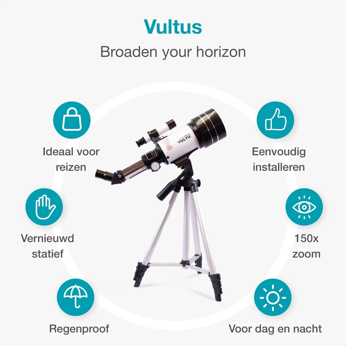 Télescope Vultus - Grossissement 150x - Stargazer Pour Enfants/ Débutants Et Adultes - Comprend Trépied Et Sac De Transport - Vultus 30070 - Wit 5 Télescope Vultus - Grossissement 150x - Stargazer Pour Enfants/ Débutants Et Adultes - Comprend Trépied Et Sac De Transport - Vultus 30070 - Wit – Image 3