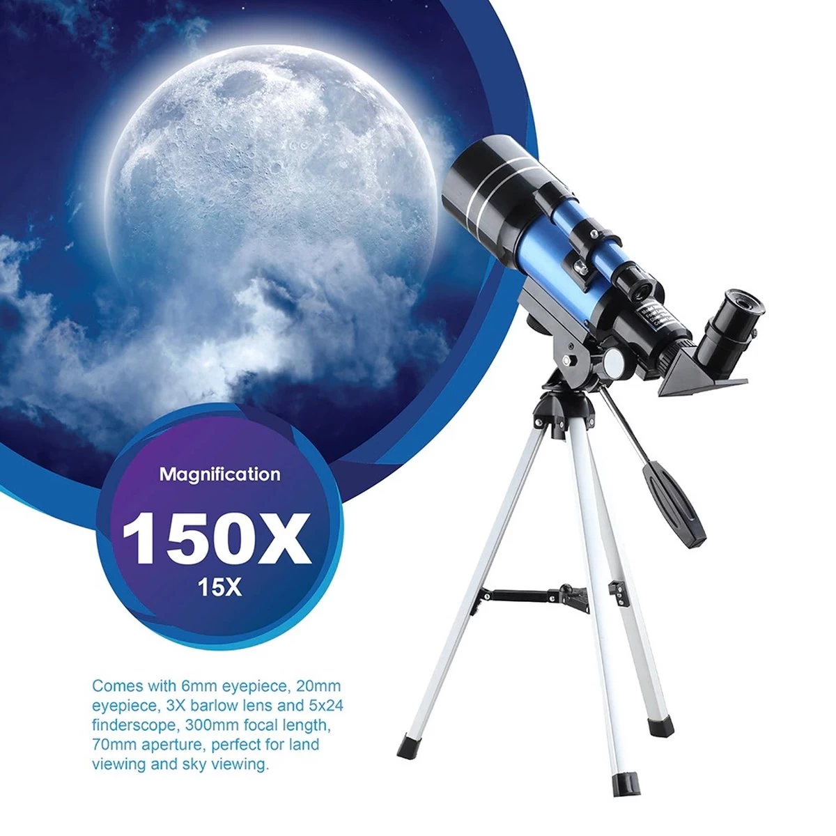 DrPhone SUPERNOVAX2 Junior Astronomical HD Télescope Portable - 300X70mm - Grossissement 150x - Monoculaire Avec Trépied Et Support De Téléphone - Convient Aux Débutants En Astronomie/ Enfants Et Adultes 22 DrPhone SUPERNOVAX2 Junior Astronomical HD Télescope Portable - 300X70mm - Grossissement 150x - Monoculaire Avec Trépied Et Support De Téléphone - Convient Aux Débutants En Astronomie/ Enfants Et Adultes – Image 20