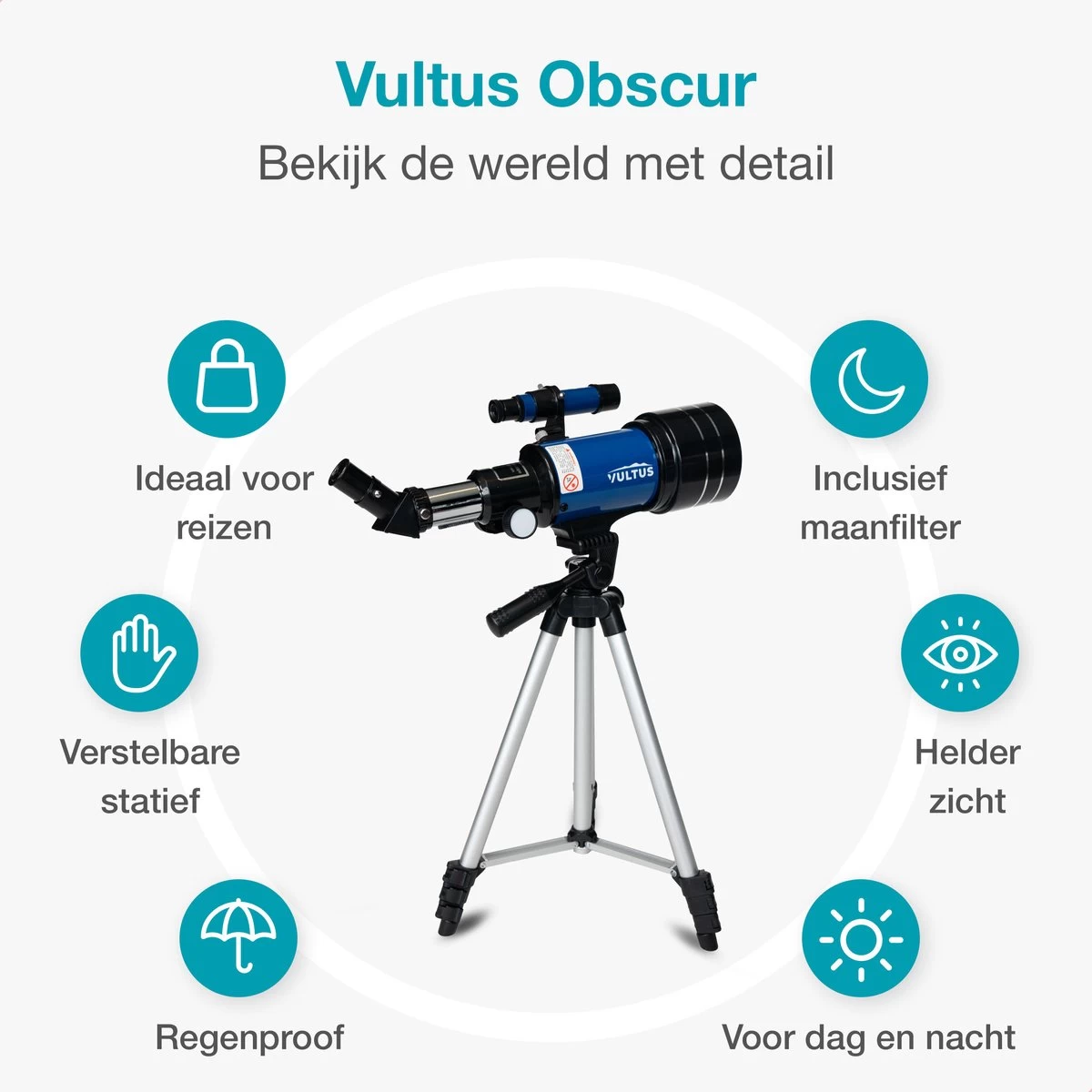 Télescope Vultus - Grossissement 150x - Stargazer Pour Enfants/ Débutants Et Adultes - Comprend Trépied Et Sac De Transport - Vultus 30070 - Blauw 9 Télescope Vultus - Grossissement 150x - Stargazer Pour Enfants/ Débutants Et Adultes - Comprend Trépied Et Sac De Transport - Vultus 30070 - Blauw – Image 7