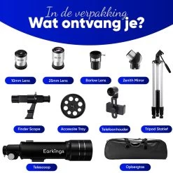 Earkings Télescope Stargazer 70/400 Mm Pour Enfants, Débutants Et Avancés - Comprend Un Trépied, Un Sac De Rangement, Deux Objectifs 25 Mm Et 10 Mm Et Un Objectif Barlow, Un Support De Téléphone Pour Photos - Grossissement F/5,7 Noir -Magasin D'Équipement De Plein Air 1200x1200 636