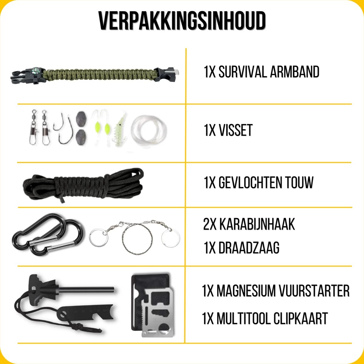 Kit De Survie - Kit D'urgence - Ensemble Plein Air - Équipement Tactique - Couteau De Survie - Bracelet - Boussole - 19 Pièces - Zwart 11 Kit De Survie - Kit D'urgence - Ensemble Plein Air - Équipement Tactique - Couteau De Survie - Bracelet - Boussole - 19 Pièces - Zwart – Image 9