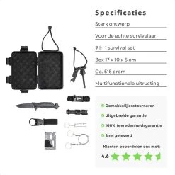 Ensemble De Survie Cheqo® 9 Pièces - Kit De Survie - Kit D'urgence - Bracelet Multifonctionnel - Couteau De Poche - Carte - Lampe De Poche - Résistant à L'eau - Résistant Aux Chocs - 17x10x5cm - 515 Grammes -Magasin D'Équipement De Plein Air 1200x1200 738