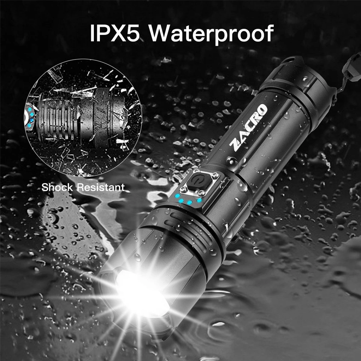 Lampe De Poche LED Rechargeable Zacro - 90 000 Lumens élevés - 5 Modes - Lampe De Poche Militaire PRO - Zoomable - Pour Les Urgences, Le Camping, Les Sports De Plein Air 8 Lampe De Poche LED Rechargeable Zacro - 90 000 Lumens élevés - 5 Modes - Lampe De Poche Militaire PRO - Zoomable - Pour Les Urgences, Le Camping, Les Sports De Plein Air – Image 6