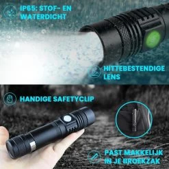 Lampe De Poche LED Militaire K-NATICS - Rechargeable Par USB - 1000 Lumen - Batterie 2200mAh - Fonction Zoom - Poussière Et étanche IP-65 - Kit De Voyage De Luxe Inclus -Magasin D'Équipement De Plein Air 1200x1200 763