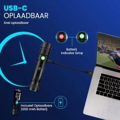 Lampe De Poche LED Militaire K-NATICS - Rechargeable Par USB - 1000 Lumen - Batterie 2200mAh - Fonction Zoom - Poussière Et étanche IP-65 - Kit De Voyage De Luxe Inclus -Magasin D'Équipement De Plein Air 1200x1200 764