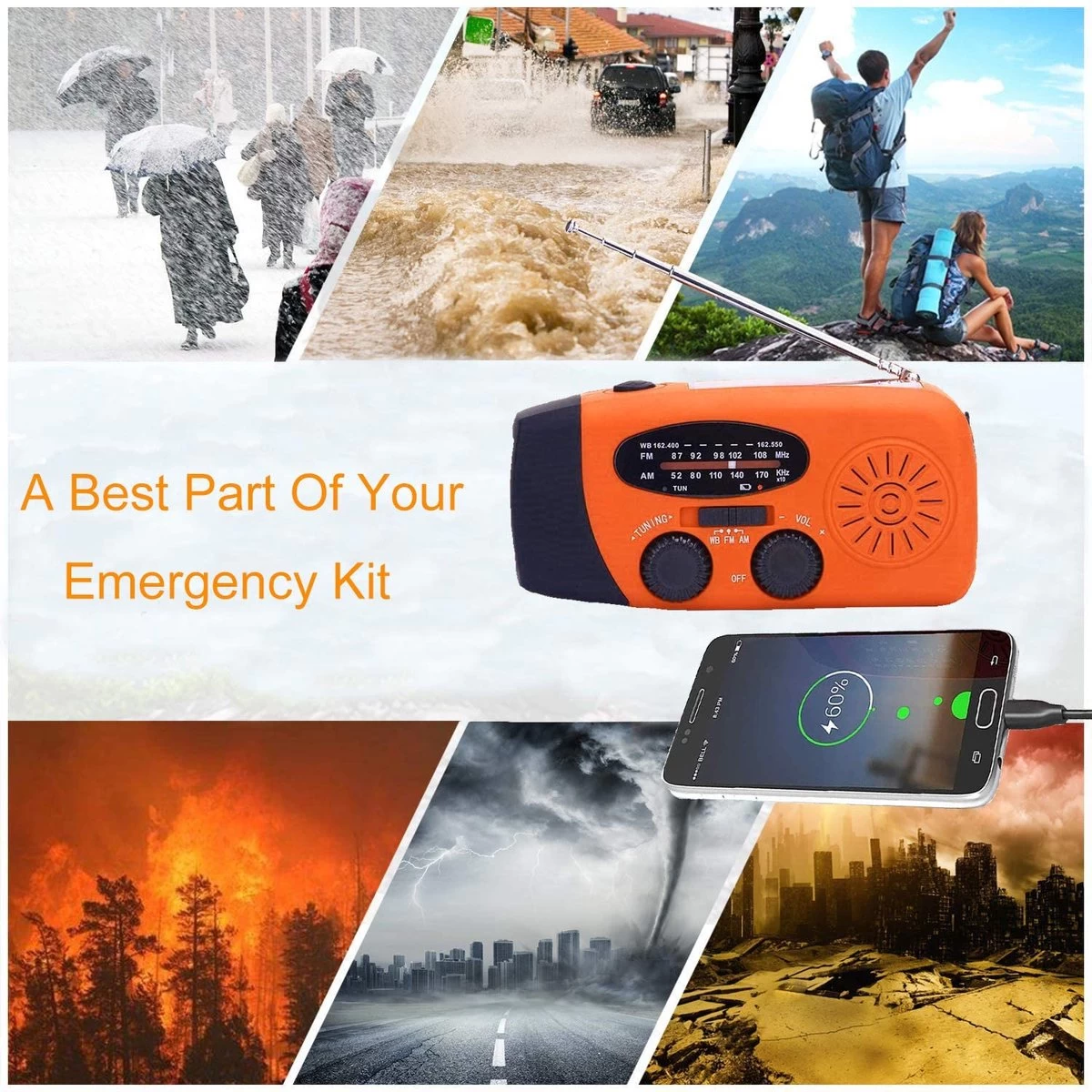 LAMPE DE POCHE, AM/ FM, Radio D'urgence Avec Manivelle, Banque Power Rechargeable 2000 MAh, Chargeur De Téléphone Portable USB, Alarme SOS 5 LAMPE DE POCHE, AM/ FM, Radio D'urgence Avec Manivelle, Banque Power Rechargeable 2000 MAh, Chargeur De Téléphone Portable USB, Alarme SOS – Image 3