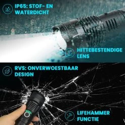 Lampe De Poche LED Militaire K-NATICS - Rechargeable Par USB - 3000 Lumen - Batterie 5000mAh - Fonction Zoom - Poussière Et étanche IP-65 - Kit De Voyage De Luxe Inclus -Magasin D'Équipement De Plein Air 1200x1200 847