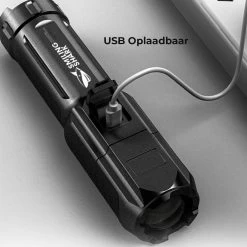 Lampe De Poche Militaire - Lampe De Poche LED - Zoomable - Rechargeable Par USB - Résistant Aux éclaboussures - Support De Vélo Inclus - 13x3cm -Magasin D'Équipement De Plein Air 1200x1200 864
