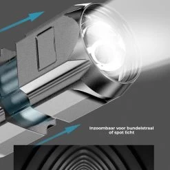 Lampe De Poche Militaire - Lampe De Poche LED - Zoomable - Rechargeable Par USB - Résistant Aux éclaboussures - Support De Vélo Inclus - 13x3cm -Magasin D'Équipement De Plein Air 1200x1200 868