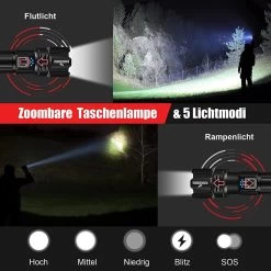 Lampe De Poche Tactique Ultra Puissante - 10000 Lumens - Rechargeable Par USB - 5 Modes D'éclairage - Pour Panne D'énergie/catastrophe Camping, Randonnée, Urgence (batterie 26650) [Classe énergétique A+++] - Étanche IP-67 - Plein Air Avec étui -Magasin D'Équipement De Plein Air 1200x1200 874