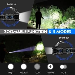 Lampe De Poche Rechargeable Zacro - 120 000 Lumens élevés - XHP70.2 Super Bright - Zoomable - 5 Modes - Lampe De Poche étanche Pour Urgence, Marche, Camping -Magasin D'Équipement De Plein Air 1200x1200 881