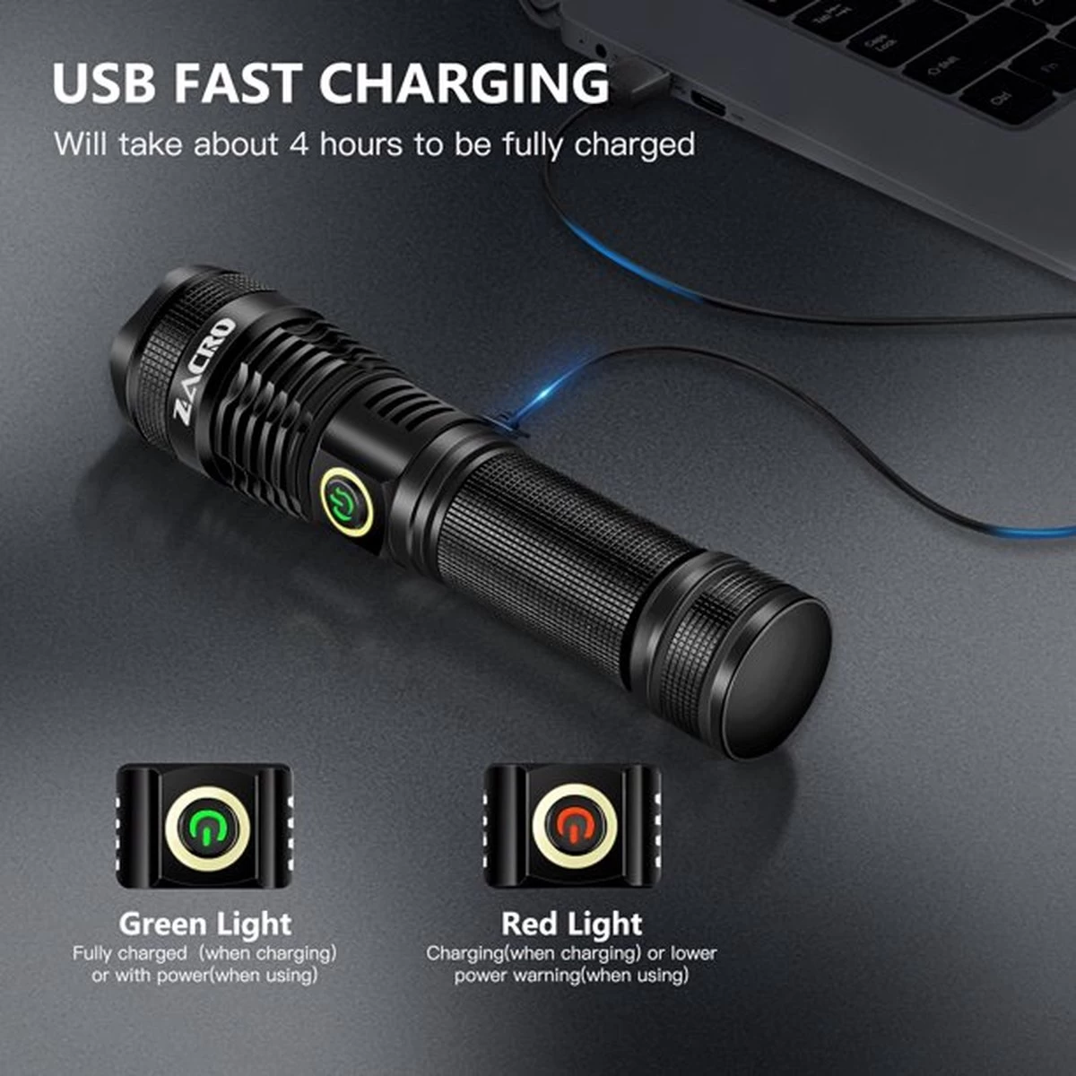 Lampe De Poche LED Zacro - Rechargeable - 9000 Lumens - 5 Modes - Lampe De Poche Zoomable Militaire - Étanche - Pour Urgence, Camping, Maison 9 Lampe De Poche LED Zacro - Rechargeable - 9000 Lumens - 5 Modes - Lampe De Poche Zoomable Militaire - Étanche - Pour Urgence, Camping, Maison – Image 7