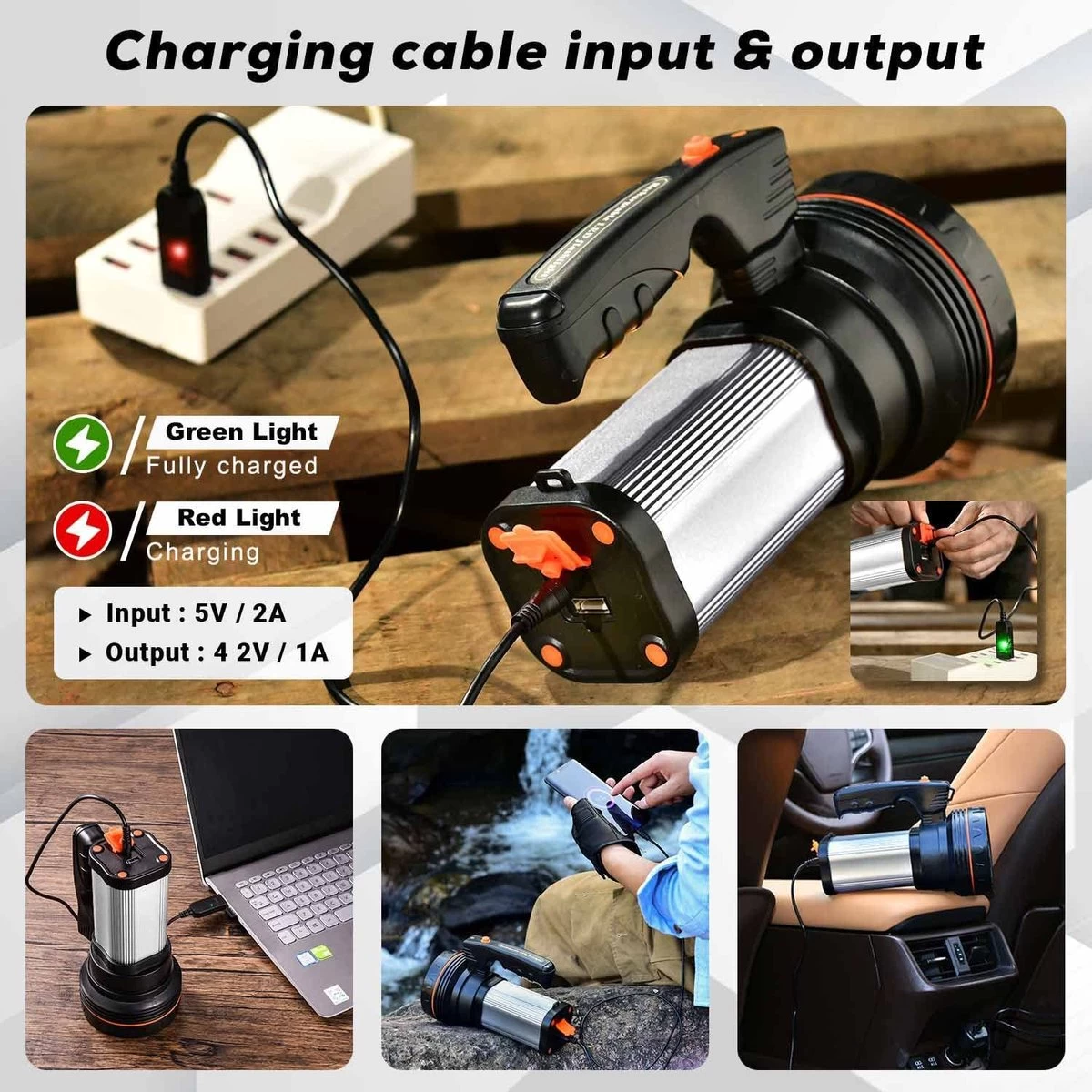 ALFLASH Lampe De Poche Rechargeable Lanterne Haute Puissance 8000 Lumens 6000 MAh LED Super Lumineux Imperméable Extérieur Projecteur De Poche Lampe De Poche Projecteur Portable (Argent) 6 ALFLASH Lampe De Poche Rechargeable Lanterne Haute Puissance 8000 Lumens 6000 MAh LED Super Lumineux Imperméable Extérieur Projecteur De Poche Lampe De Poche Projecteur Portable (Argent) – Image 4