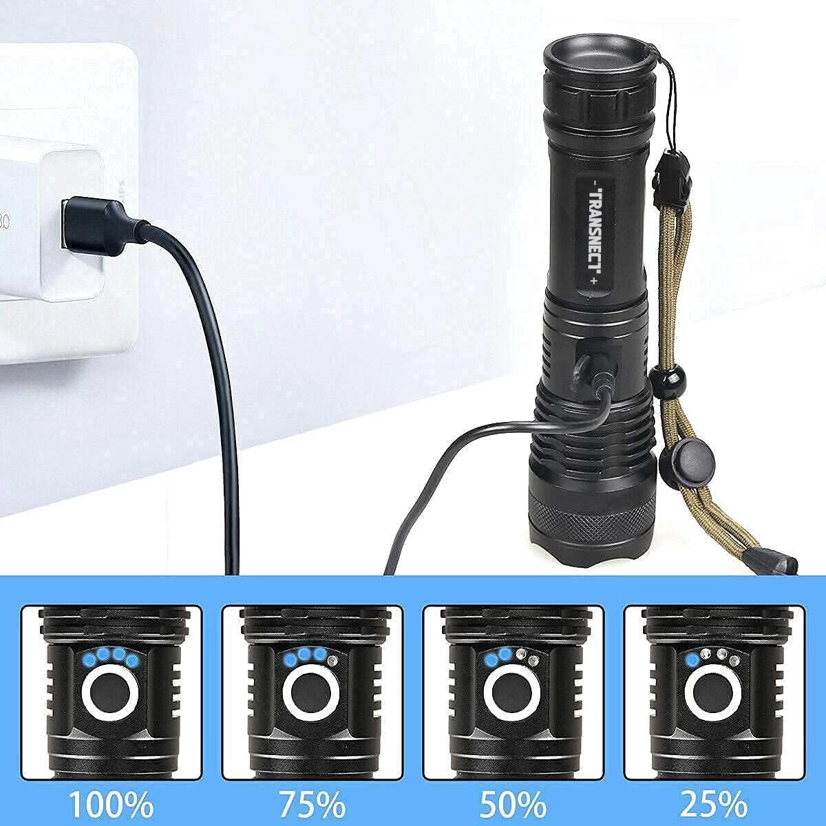 Lampe De Poche TRANSNECT LED Rechargeable - 2800 Lumens - Avec 26650 Et Câble De Batterie - Rechargeable Par USB - étanche - Pour Le Camping, La Pêche, Les Urgences 5 Lampe De Poche TRANSNECT LED Rechargeable - 2800 Lumens - Avec 26650 Et Câble De Batterie - Rechargeable Par USB - étanche - Pour Le Camping, La Pêche, Les Urgences – Image 3