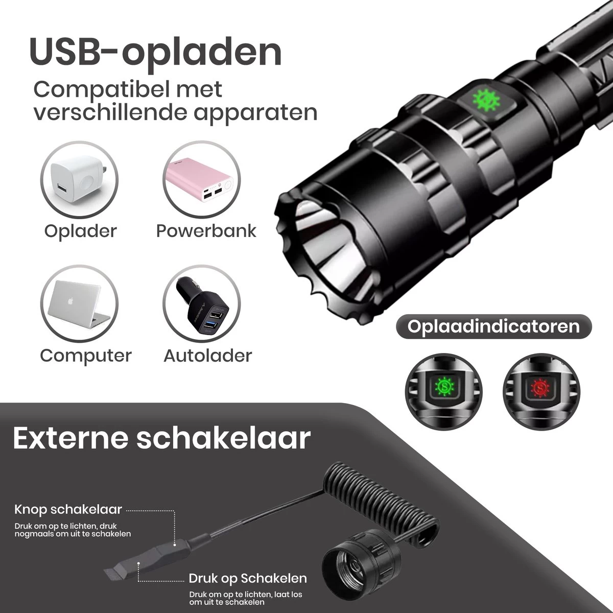 Lampe De Poche LED Rechargeable - Lampe De Poche Militaire Avec Boîte De Rangement Et Rechargeable USB - Fonction Zoom - Étanche 9 Lampe De Poche LED Rechargeable - Lampe De Poche Militaire Avec Boîte De Rangement Et Rechargeable USB - Fonction Zoom - Étanche – Image 7