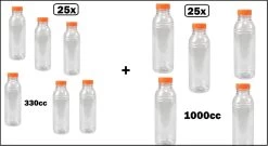 50x Bouteille PET Mélange Transparent 330cc Et 1000cc Avec Bouchon Orange - Bouteille De Boisson Jus De Fruits Limonade Boisson Bouteille En Pet