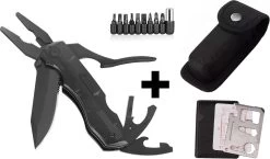 PLAY IT Pocket Knife Multitool 14 En 1 Avec étui De Transport Et Set De 9 Embouts - 11 En 1 Multi Card - Zwart