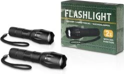 TECHNOSMART Lot De 2 Lampes De Poche LED, Lampe Torche Militaire Avec 5 Modes D'Eclairage, Lampes Torche à LED Avec Zoom Lumineux, Lampe De Poche à Piles