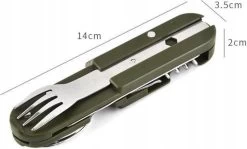 Couverts De Survie - 5 Pièces - Vert - Avec Housse De Protection - Ceinture à Outils - Pliable - Fourchette - Cuillère - Couteau - Tire-bouchon - Ouvre-bière - Spork - Multitool - Camping - Camping - Couverts De Camping - Couverts De Camping -Magasin D'Équipement De Plein Air 1200x725 1