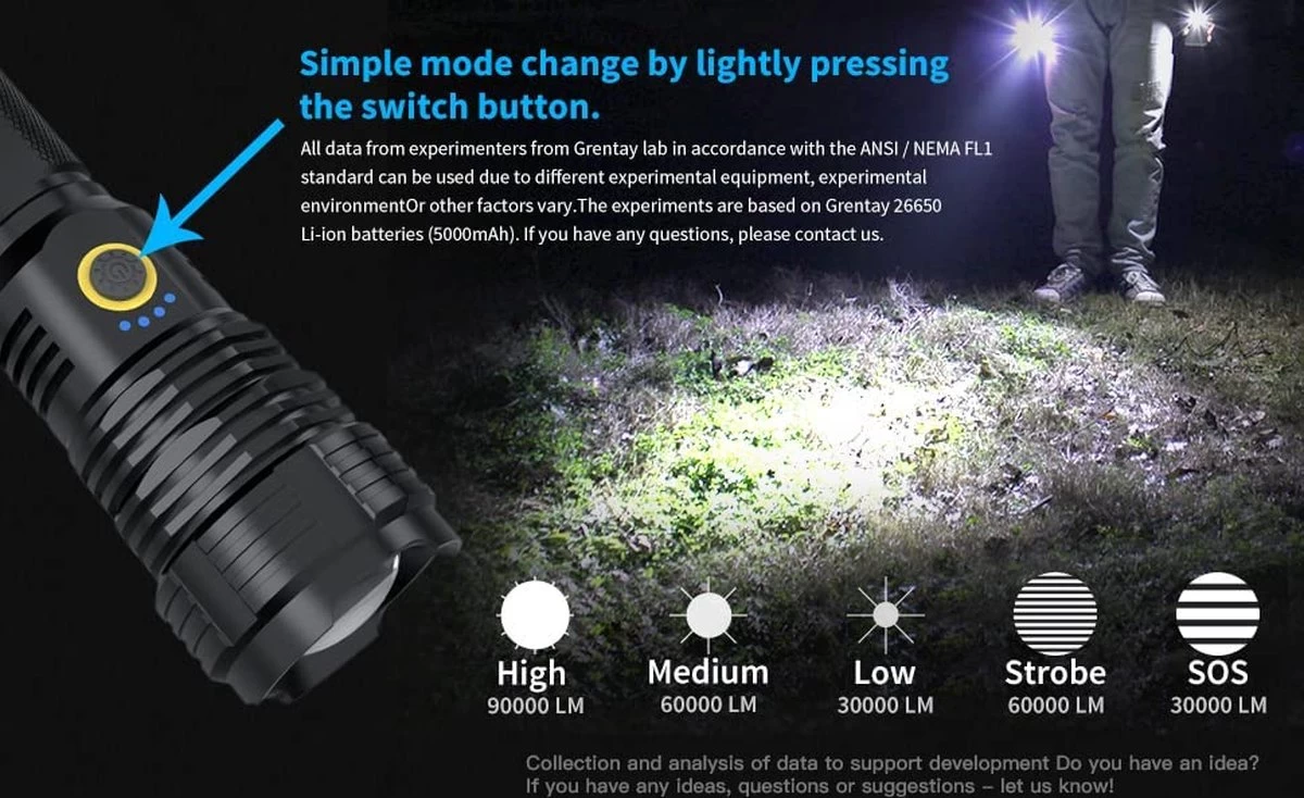 Lampe De Poche LED Rechargeable - Lampe De Poche Militaire - 3000 Lumen - Avec Câble De Batterie Rechargeable - Rechargeable Par USB - étanche - Pour Le Camping, La Pêche, Les Urgences 10 Lampe De Poche LED Rechargeable - Lampe De Poche Militaire - 3000 Lumen - Avec Câble De Batterie Rechargeable - Rechargeable Par USB - étanche - Pour Le Camping, La Pêche, Les Urgences – Image 8